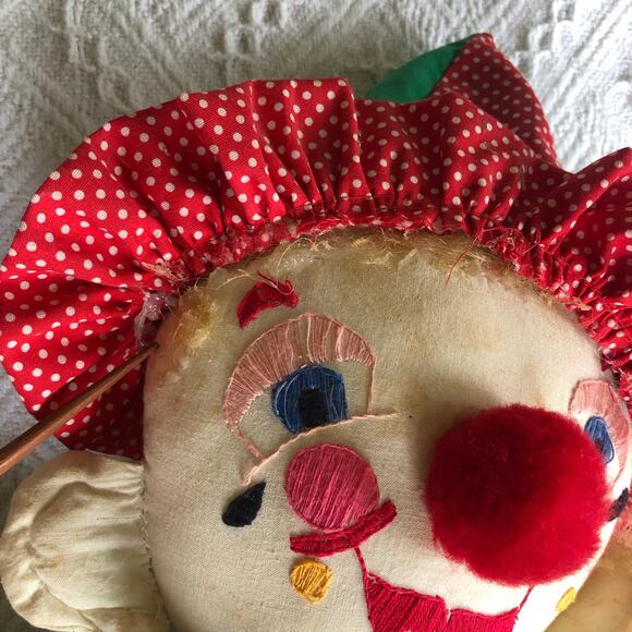 Vintage Handmade Smiling Clown Plush Embroidered Face Felt Shoes Large Cute - Picture 11 of 14